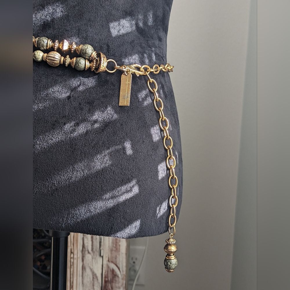 New York Studio Beaded Chain Belt Green Marbled Acrylic Gold Tone Vintage - Picture 4 of 10